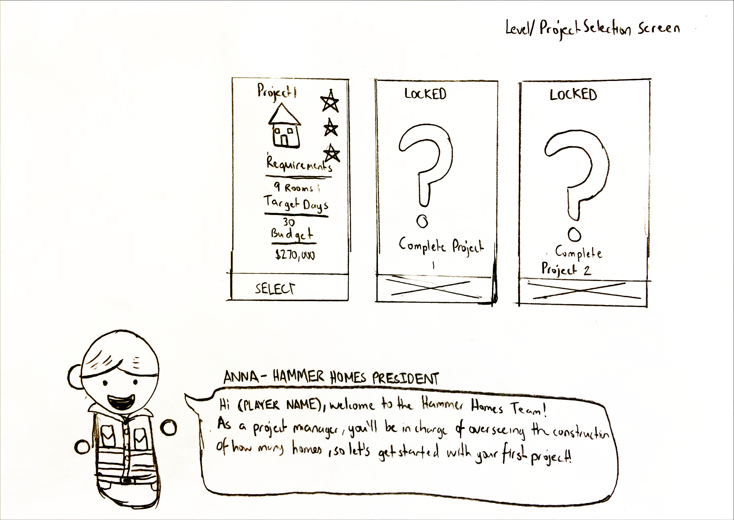 Project Selection Screen Sheet