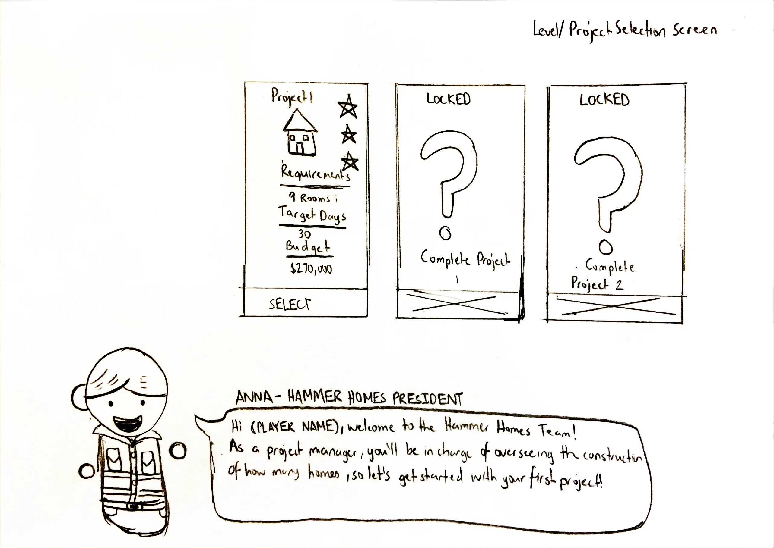 Project Selection Screen Sheet