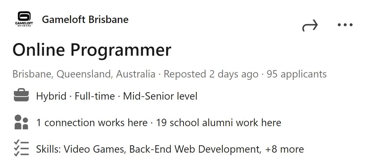Job listings showing demand for multiplayer and online game systems experience