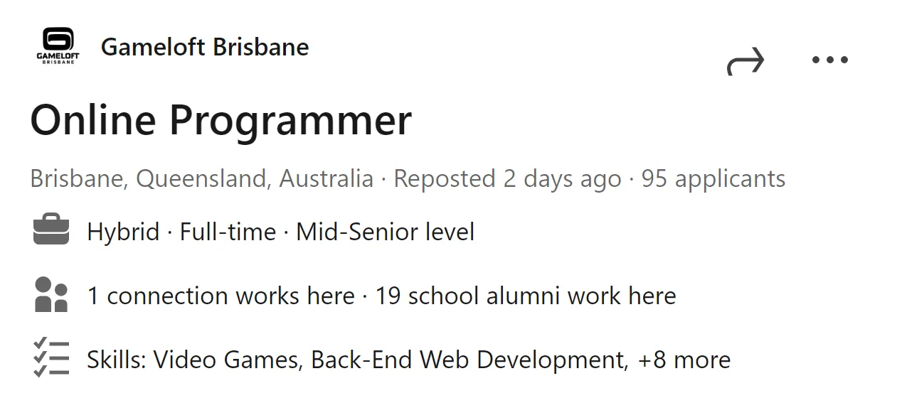 Job listings showing demand for multiplayer and online game systems experience